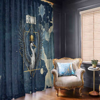 Bennu Ancient Egyptian Window Curtain with Deep Blue Ink Wash, Winged Bennu Bird and Soul of Ra - Wonder Print Shop