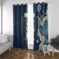 Bennu Ancient Egyptian Window Curtain with Deep Blue Ink Wash, Winged Bennu Bird and Soul of Ra - Wonder Print Shop