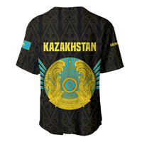 Kazakhstan National Emblem Baseball Jersey with Black Tribal Pattern and Sun Eagle Motif