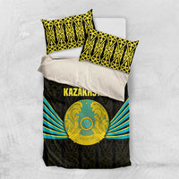 Kazakhstan National Emblem Bedding Set with Black Tribal Pattern and Sun Eagle Motif