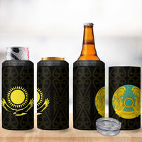 Kazakhstan National Emblem 4 in 1 Can Cooler Tumbler with Black Tribal Pattern and Sun Eagle Motif