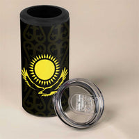 Kazakhstan National Emblem 4 in 1 Can Cooler Tumbler with Black Tribal Pattern and Sun Eagle Motif