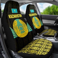 Kazakhstan National Emblem Car Seat Cover with Black Tribal Pattern and Sun Eagle Motif
