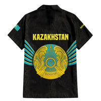 Kazakhstan National Emblem Family Matching Mermaid Dress and Hawaiian Shirt with Black Tribal Pattern and Sun Eagle Motif