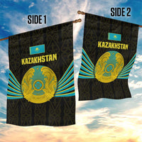 Kazakhstan National Emblem Garden Flag with Black Tribal Pattern and Sun Eagle Motif