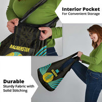 Kazakhstan National Emblem Grocery Bag with Black Tribal Pattern and Sun Eagle Motif