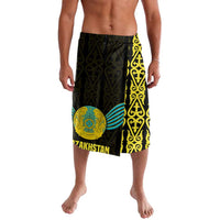 Kazakhstan National Emblem Lavalava with Black Tribal Pattern and Sun Eagle Motif