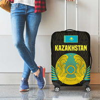 Kazakhstan National Emblem Luggage Cover with Black Tribal Pattern and Sun Eagle Motif