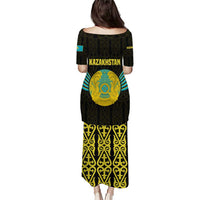 Kazakhstan National Emblem Puletasi with Black Tribal Pattern and Sun Eagle Motif