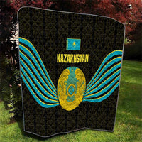Kazakhstan National Emblem Quilt with Black Tribal Pattern and Sun Eagle Motif