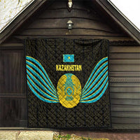 Kazakhstan National Emblem Quilt with Black Tribal Pattern and Sun Eagle Motif