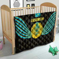 Kazakhstan National Emblem Quilt with Black Tribal Pattern and Sun Eagle Motif