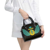 Kazakhstan National Emblem Shoulder Handbag with Black Tribal Pattern and Sun Eagle Motif
