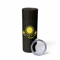 Kazakhstan National Emblem Skinny Tumbler with Black Tribal Pattern and Sun Eagle Motif