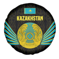 Kazakhstan National Emblem Spare Tire Cover with Black Tribal Pattern and Sun Eagle Motif