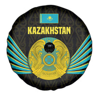 Kazakhstan National Emblem Spare Tire Cover with Black Tribal Pattern and Sun Eagle Motif