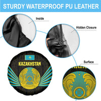 Kazakhstan National Emblem Spare Tire Cover with Black Tribal Pattern and Sun Eagle Motif