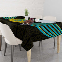 Kazakhstan National Emblem Tablecloth with Black Tribal Pattern and Sun Eagle Motif
