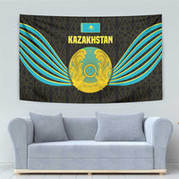 Kazakhstan National Emblem Tapestry with Black Tribal Pattern and Sun Eagle Motif