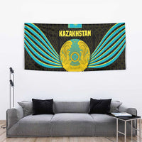 Kazakhstan National Emblem Tapestry with Black Tribal Pattern and Sun Eagle Motif
