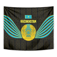 Kazakhstan National Emblem Tapestry with Black Tribal Pattern and Sun Eagle Motif