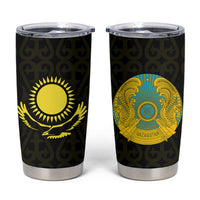 Kazakhstan National Emblem Tumbler Cup with Black Tribal Pattern and Sun Eagle Motif