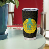 Kazakhstan National Emblem Tumbler Cup with Black Tribal Pattern and Sun Eagle Motif