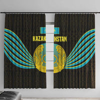 Kazakhstan National Emblem Window Curtain with Black Tribal Pattern and Sun Eagle Motif