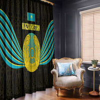 Kazakhstan National Emblem Window Curtain with Black Tribal Pattern and Sun Eagle Motif