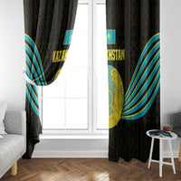 Kazakhstan National Emblem Window Curtain with Black Tribal Pattern and Sun Eagle Motif