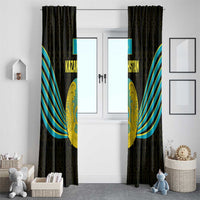 Kazakhstan National Emblem Window Curtain with Black Tribal Pattern and Sun Eagle Motif