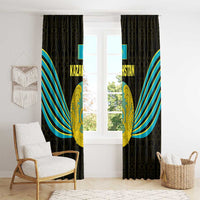 Kazakhstan National Emblem Window Curtain with Black Tribal Pattern and Sun Eagle Motif