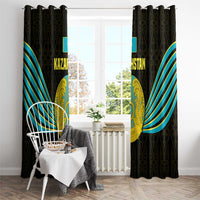 Kazakhstan National Emblem Window Curtain with Black Tribal Pattern and Sun Eagle Motif