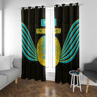 Kazakhstan National Emblem Window Curtain with Black Tribal Pattern and Sun Eagle Motif