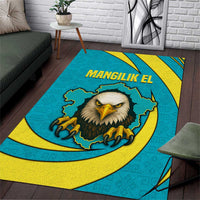 Kazakhstan National Flag Area Rug with Mangilik El Bald Eagle and Blue Tribal Pattern