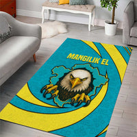 Kazakhstan National Flag Area Rug with Mangilik El Bald Eagle and Blue Tribal Pattern