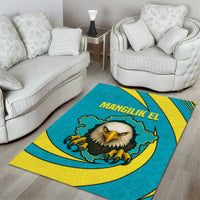 Kazakhstan National Flag Area Rug with Mangilik El Bald Eagle and Blue Tribal Pattern