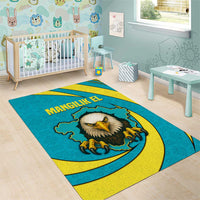 Kazakhstan National Flag Area Rug with Mangilik El Bald Eagle and Blue Tribal Pattern