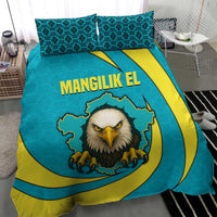 Kazakhstan National Flag Bedding Set with Mangilik El Bald Eagle and Blue Tribal Pattern