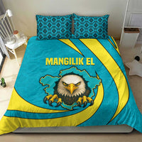 Kazakhstan National Flag Bedding Set with Mangilik El Bald Eagle and Blue Tribal Pattern