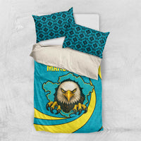 Kazakhstan National Flag Bedding Set with Mangilik El Bald Eagle and Blue Tribal Pattern