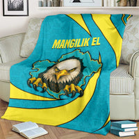 Kazakhstan National Flag Blanket with Mangilik El Bald Eagle and Blue Tribal Pattern