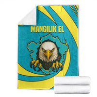 Kazakhstan National Flag Blanket with Mangilik El Bald Eagle and Blue Tribal Pattern