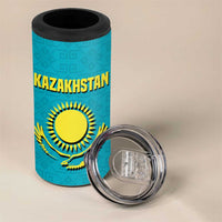 Kazakhstan National Flag 4 in 1 Can Cooler Tumbler with Mangilik El Bald Eagle and Blue Tribal Pattern