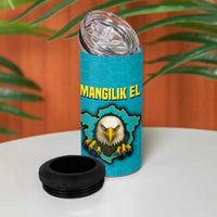 Kazakhstan National Flag 4 in 1 Can Cooler Tumbler with Mangilik El Bald Eagle and Blue Tribal Pattern