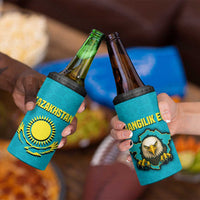 Kazakhstan National Flag 4 in 1 Can Cooler Tumbler with Mangilik El Bald Eagle and Blue Tribal Pattern