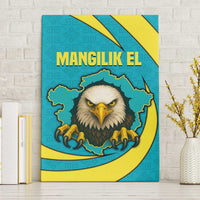 Kazakhstan National Flag Canvas Wall Art with Mangilik El Bald Eagle and Blue Tribal Pattern