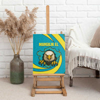 Kazakhstan National Flag Canvas Wall Art with Mangilik El Bald Eagle and Blue Tribal Pattern