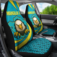 Kazakhstan National Flag Car Seat Cover with Mangilik El Bald Eagle and Blue Tribal Pattern