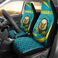 Kazakhstan National Flag Car Seat Cover with Mangilik El Bald Eagle and Blue Tribal Pattern